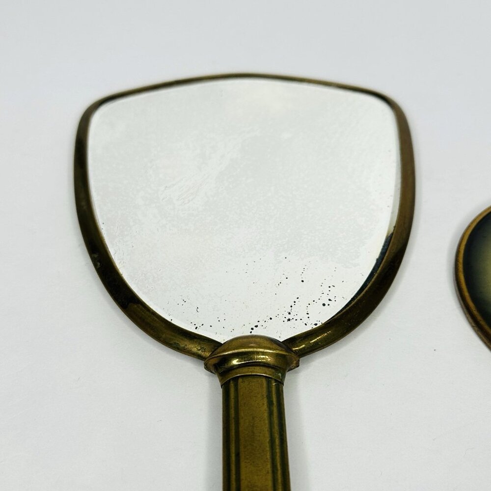 VTG 1930-40s Art Deco Vanity Mirror Set Catalin w/ Brass & Magnified Round - Picture 7 of 14